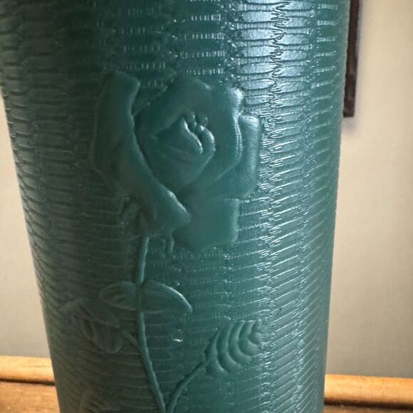 Vtg Breamco Blow Mold Rose w Faux Wicker Toilet Paper Holder Hunter Green - Picture 4 of 10